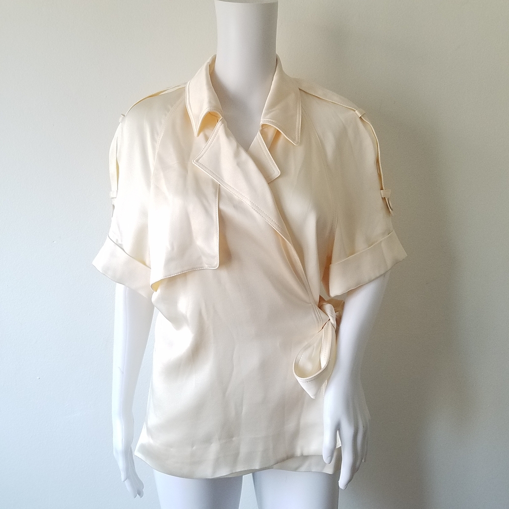 Jonathan Simkhai Butter Cream Satin Wrap Top Size Large